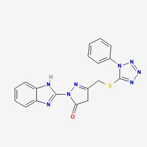 molecular formula C18H14N8OS B4224616 2-(1H-benzimidazol-2-yl)-5-{[(1-phenyl-1H-tetrazol-5-yl)thio]methyl}-2,4-dihydro-3H-pyrazol-3-one 