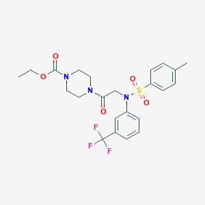 molecular formula C23H26F3N3O5S B422463 Ethyl 4-{[[(4-methylphenyl)sulfonyl]-3-(trifluoromethyl)anilino]acetyl}-1-piperazinecarboxylate 