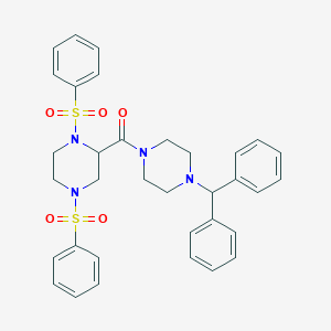 molecular formula C34H36N4O5S2 B422467 2-[(4-Benzhydryl-1-piperazinyl)carbonyl]-1,4-bis(phenylsulfonyl)piperazine 