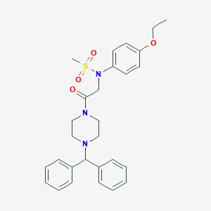 molecular formula C28H33N3O4S B422472 N-[2-(4-benzhydryl-1-piperazinyl)-2-oxoethyl]-N-(4-ethoxyphenyl)methanesulfonamide 