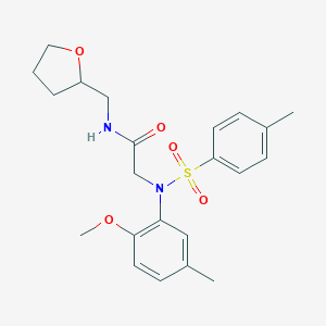 molecular formula C22H28N2O5S B422474 2-{2-methoxy-5-methyl[(4-methylphenyl)sulfonyl]anilino}-N-(tetrahydrofuran-2-ylmethyl)acetamide 