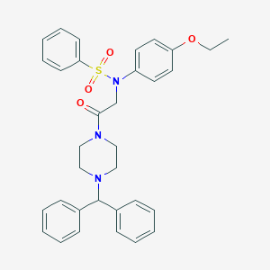 molecular formula C33H35N3O4S B422476 N-[2-(4-benzhydryl-1-piperazinyl)-2-oxoethyl]-N-(4-ethoxyphenyl)benzenesulfonamide 