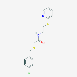 molecular formula C16H17ClN2OS2 B422477 2-[(4-chlorobenzyl)sulfanyl]-N-[2-(pyridin-2-ylsulfanyl)ethyl]acetamide 