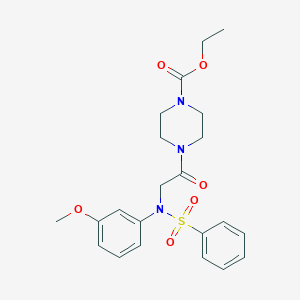 molecular formula C22H27N3O6S B422478 Ethyl 4-{[3-methoxy(phenylsulfonyl)anilino]acetyl}piperazine-1-carboxylate 