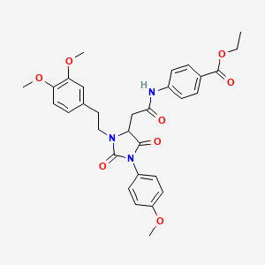 ethyl 4-({[3-[2-(3,4-dimethoxyphenyl)ethyl]-1-(4-methoxyphenyl)-2,5-dioxo-4-imidazolidinyl]acetyl}amino)benzoate