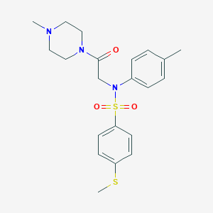 molecular formula C21H27N3O3S2 B422487 N-(4-methylphenyl)-N-[2-(4-methyl-1-piperazinyl)-2-oxoethyl]-4-(methylsulfanyl)benzenesulfonamide 