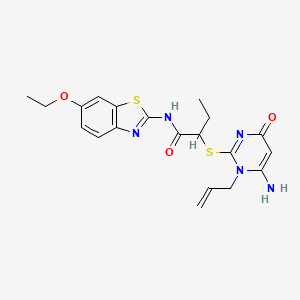 molecular formula C20H23N5O3S2 B4224873 2-[(1-allyl-6-amino-4-oxo-1,4-dihydro-2-pyrimidinyl)thio]-N-(6-ethoxy-1,3-benzothiazol-2-yl)butanamide 