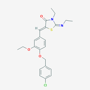molecular formula C23H25ClN2O3S B422497 5-{4-[(4-Chlorobenzyl)oxy]-3-ethoxybenzylidene}-3-ethyl-2-(ethylimino)-1,3-thiazolidin-4-one 