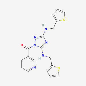 {3,5-bis[(thiophen-2-ylmethyl)amino]-1H-1,2,4-triazol-1-yl}(pyridin-3-yl)methanone