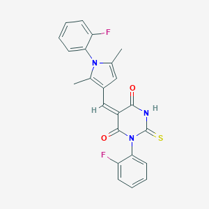 molecular formula C23H17F2N3O2S B422505 1-(2-fluorophenyl)-5-{[1-(2-fluorophenyl)-2,5-dimethyl-1H-pyrrol-3-yl]methylene}-2-thioxodihydro-4,6(1H,5H)-pyrimidinedione 