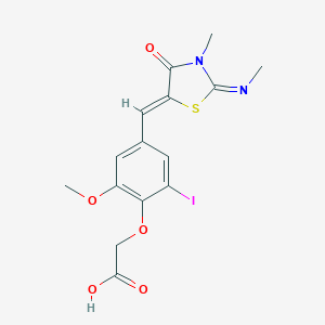 molecular formula C15H15IN2O5S B422511 (2-iodo-6-methoxy-4-{(Z)-[(2Z)-3-methyl-2-(methylimino)-4-oxo-1,3-thiazolidin-5-ylidene]methyl}phenoxy)acetic acid 