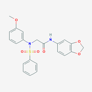 molecular formula C22H20N2O6S B422525 2-[Benzenesulfonyl-(3-methoxy-phenyl)-amino]-N-benzo[1,3]dioxol-5-yl-acetamide 