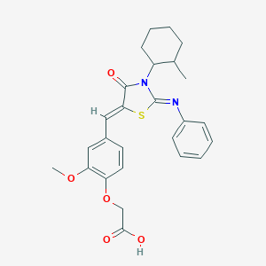 molecular formula C26H28N2O5S B422528 (2-Methoxy-4-{[3-(2-methylcyclohexyl)-4-oxo-2-(phenylimino)-1,3-thiazolidin-5-ylidene]methyl}phenoxy)acetic acid 