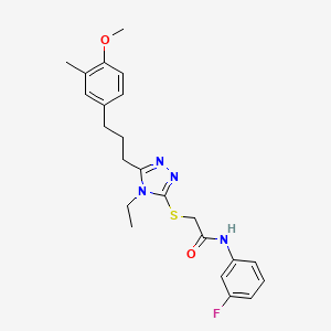 molecular formula C23H27FN4O2S B4225343 2-({4-ethyl-5-[3-(4-methoxy-3-methylphenyl)propyl]-4H-1,2,4-triazol-3-yl}sulfanyl)-N-(3-fluorophenyl)acetamide 