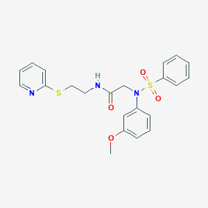 molecular formula C22H23N3O4S2 B422546 2-[Benzenesulfonyl-(3-methoxy-phenyl)-amino]-N-[2-(pyridin-2-ylsulfanyl)-ethyl]-acetamide 