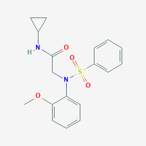 molecular formula C18H20N2O4S B422551 2-[N-(benzenesulfonyl)-2-methoxyanilino]-N-cyclopropylacetamide CAS No. 501913-88-8