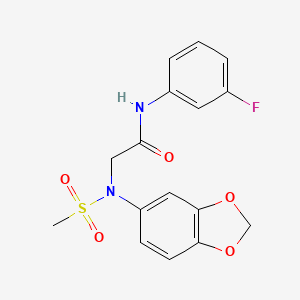 molecular formula C16H15FN2O5S B4225523 N~2~-1,3-benzodioxol-5-yl-N~1~-(3-fluorophenyl)-N~2~-(methylsulfonyl)glycinamide 