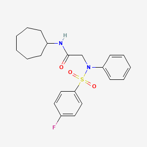 molecular formula C21H25FN2O3S B4225552 N~1~-cycloheptyl-N~2~-[(4-fluorophenyl)sulfonyl]-N~2~-phenylglycinamide 