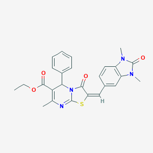 molecular formula C26H24N4O4S B422556 ethyl 2-[(1,3-dimethyl-2-oxo-2,3-dihydro-1H-benzimidazol-5-yl)methylene]-7-methyl-3-oxo-5-phenyl-2,3-dihydro-5H-[1,3]thiazolo[3,2-a]pyrimidine-6-carboxylate 