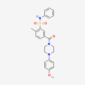 molecular formula C25H27N3O4S B4225568 5-{[4-(4-methoxyphenyl)-1-piperazinyl]carbonyl}-2-methyl-N-phenylbenzenesulfonamide 