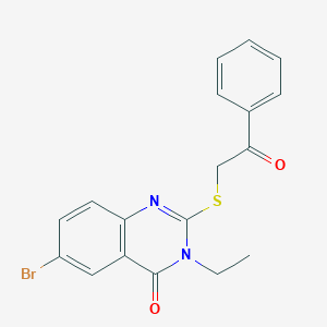 molecular formula C18H15BrN2O2S B4225580 6-bromo-3-ethyl-2-[(2-oxo-2-phenylethyl)thio]-4(3H)-quinazolinone 