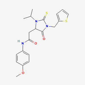 molecular formula C20H23N3O3S2 B4225589 2-[3-isopropyl-5-oxo-1-(2-thienylmethyl)-2-thioxo-4-imidazolidinyl]-N-(4-methoxyphenyl)acetamide 