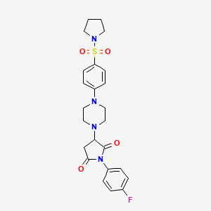 molecular formula C24H27FN4O4S B4225590 1-(4-fluorophenyl)-3-{4-[4-(1-pyrrolidinylsulfonyl)phenyl]-1-piperazinyl}-2,5-pyrrolidinedione 