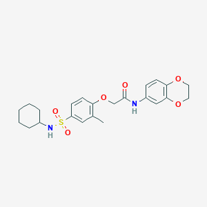 molecular formula C23H28N2O6S B4225682 2-{4-[(cyclohexylamino)sulfonyl]-2-methylphenoxy}-N-(2,3-dihydro-1,4-benzodioxin-6-yl)acetamide 