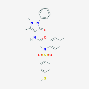 molecular formula C27H28N4O4S2 B422573 N-(1,5-dimethyl-3-oxo-2-phenyl-2,3-dihydro-1H-pyrazol-4-yl)-2-(4-methyl{[4-(methylsulfanyl)phenyl]sulfonyl}anilino)acetamide 
