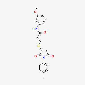 molecular formula C21H22N2O4S B4225741 N-(3-methoxyphenyl)-3-{[1-(4-methylphenyl)-2,5-dioxo-3-pyrrolidinyl]thio}propanamide 