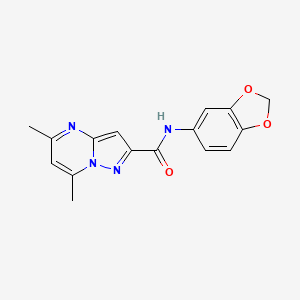 molecular formula C16H14N4O3 B4225748 N-1,3-benzodioxol-5-yl-5,7-dimethylpyrazolo[1,5-a]pyrimidine-2-carboxamide 