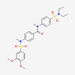 molecular formula C26H31N3O7S2 B4225756 N-{4-[(diethylamino)sulfonyl]phenyl}-4-[[(3,4-dimethoxyphenyl)sulfonyl](methyl)amino]benzamide 