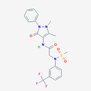 molecular formula C21H21F3N4O4S B422576 N-(1,5-dimethyl-3-oxo-2-phenyl-2,3-dihydro-1H-pyrazol-4-yl)-2-[(methylsulfonyl)-3-(trifluoromethyl)anilino]acetamide 