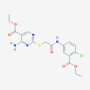 molecular formula C18H19ClN4O5S B4225819 ethyl 4-amino-2-[(2-{[4-chloro-3-(ethoxycarbonyl)phenyl]amino}-2-oxoethyl)thio]-5-pyrimidinecarboxylate 