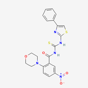 molecular formula C21H19N5O4S2 B4225848 2-(4-morpholinyl)-5-nitro-N-{[(4-phenyl-1,3-thiazol-2-yl)amino]carbonothioyl}benzamide 