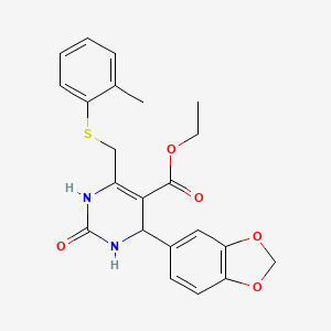 molecular formula C22H22N2O5S B4225912 ethyl 4-(1,3-benzodioxol-5-yl)-6-{[(2-methylphenyl)thio]methyl}-2-oxo-1,2,3,4-tetrahydro-5-pyrimidinecarboxylate 