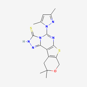 molecular formula C17H18N6OS2 B4225953 5-(3,5-dimethyl-1H-pyrazol-1-yl)-10,10-dimethyl-10,11-dihydro-8H-pyrano[4',3':4,5]thieno[3,2-e][1,2,4]triazolo[4,3-c]pyrimidine-3-thiol 