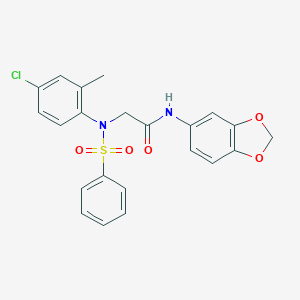 molecular formula C22H19ClN2O5S B422601 N-(1,3-benzodioxol-5-yl)-2-[4-chloro-2-methyl(phenylsulfonyl)anilino]acetamide 