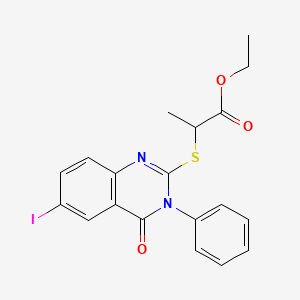 molecular formula C19H17IN2O3S B4226019 ethyl 2-[(6-iodo-4-oxo-3-phenyl-3,4-dihydro-2-quinazolinyl)thio]propanoate 