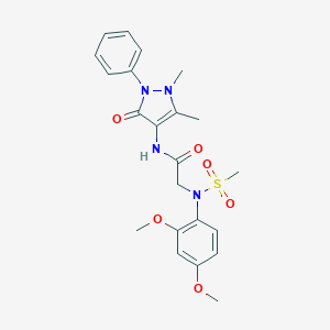 molecular formula C22H26N4O6S B422606 2-[2,4-dimethoxy(methylsulfonyl)anilino]-N-(1,5-dimethyl-3-oxo-2-phenyl-2,3-dihydro-1H-pyrazol-4-yl)acetamide 