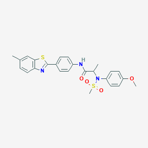 molecular formula C25H25N3O4S2 B422607 2-[4-methoxy(methylsulfonyl)anilino]-N-[4-(6-methyl-1,3-benzothiazol-2-yl)phenyl]propanamide 