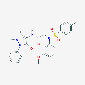 molecular formula C27H28N4O5S B422608 N-(1,5-dimethyl-3-oxo-2-phenyl-2,3-dihydro-1H-pyrazol-4-yl)-2-{3-methoxy[(4-methylphenyl)sulfonyl]anilino}acetamide 