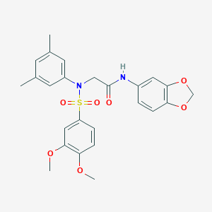 molecular formula C25H26N2O7S B422616 N-(1,3-benzodioxol-5-yl)-2-{[(3,4-dimethoxyphenyl)sulfonyl]-3,5-dimethylanilino}acetamide 