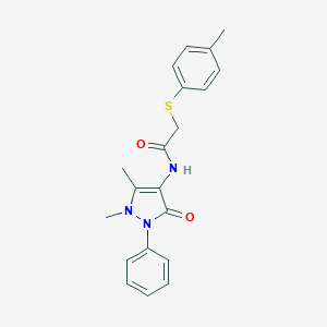 molecular formula C20H21N3O2S B422618 N-(1,5-dimethyl-3-oxo-2-phenyl-2,3-dihydro-1H-pyrazol-4-yl)-2-[(4-methylphenyl)sulfanyl]acetamide CAS No. 385394-89-8