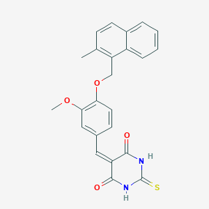 molecular formula C24H20N2O4S B422623 5-{3-methoxy-4-[(2-methyl-1-naphthyl)methoxy]benzylidene}-2-thioxodihydro-4,6(1H,5H)-pyrimidinedione 