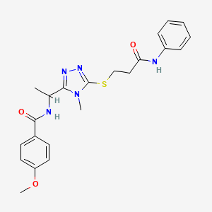 N-(1-{5-[(3-anilino-3-oxopropyl)thio]-4-methyl-4H-1,2,4-triazol-3-yl}ethyl)-4-methoxybenzamide