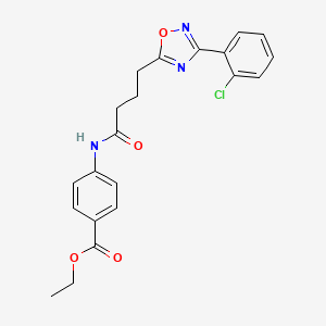 molecular formula C21H20ClN3O4 B4226352 ethyl 4-({4-[3-(2-chlorophenyl)-1,2,4-oxadiazol-5-yl]butanoyl}amino)benzoate 