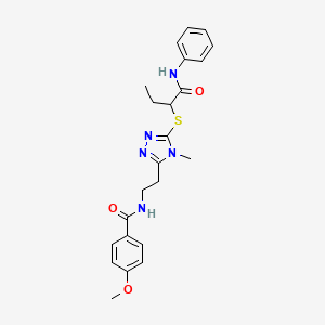 molecular formula C23H27N5O3S B4226393 N-[2-(5-{[1-(anilinocarbonyl)propyl]thio}-4-methyl-4H-1,2,4-triazol-3-yl)ethyl]-4-methoxybenzamide 