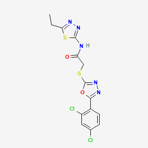 molecular formula C14H11Cl2N5O2S2 B4226454 2-{[5-(2,4-dichlorophenyl)-1,3,4-oxadiazol-2-yl]thio}-N-(5-ethyl-1,3,4-thiadiazol-2-yl)acetamide 