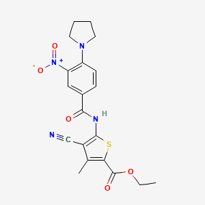 molecular formula C20H20N4O5S B4226523 ethyl 4-cyano-3-methyl-5-{[3-nitro-4-(1-pyrrolidinyl)benzoyl]amino}-2-thiophenecarboxylate 